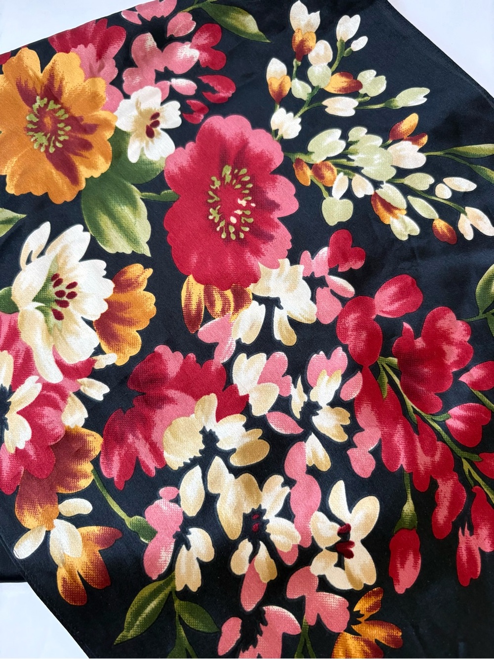 Echo Black Pink Vibrant Bold Floral Boho Garden Silk Scarf 12*52 Career Preppy - Picture 3 of 9